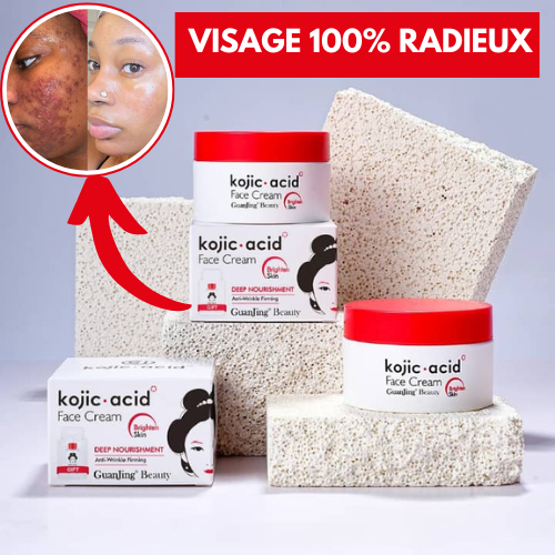 Crème Visage Kojic: Soin Complet Anti-Taches, Acné et Signes de l’Âge (1 acheté = 1 savon kojic offert 🎁)